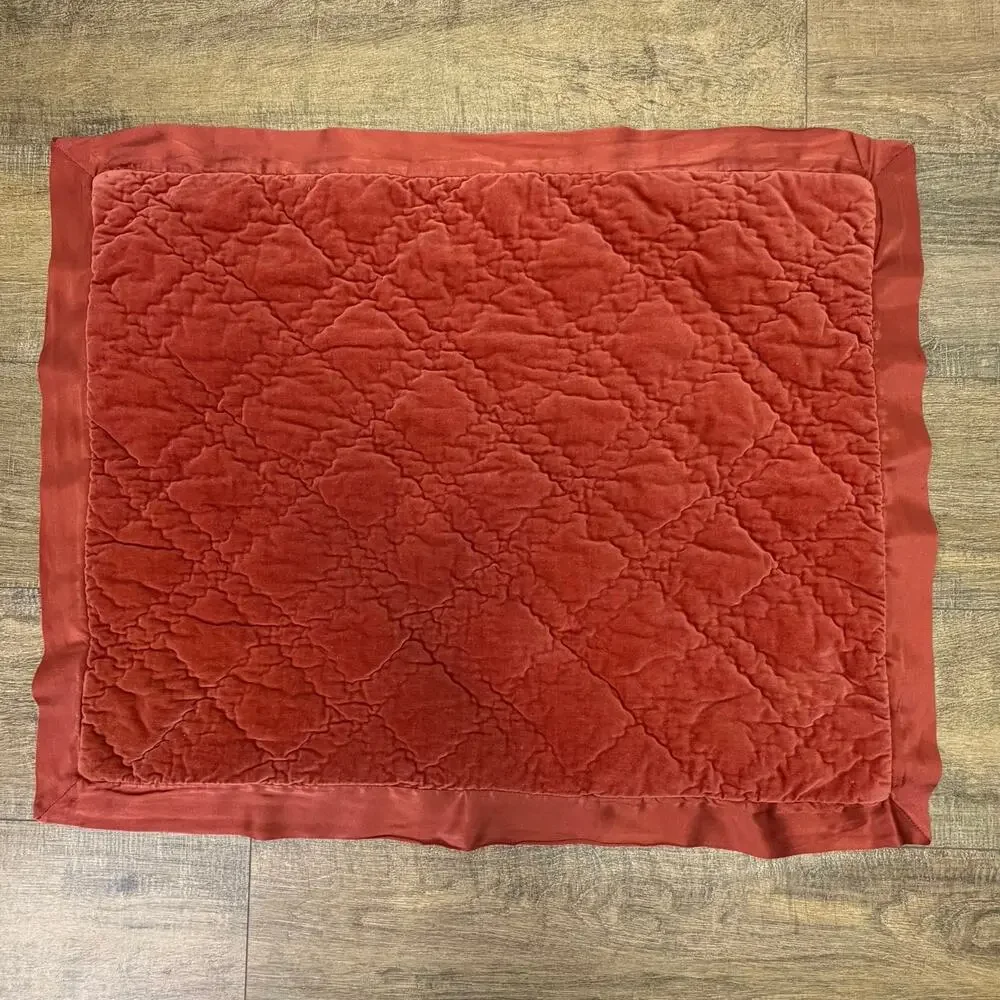 POTTERY BARN Velvet & Silk Diamond Quilt Standard Shams Terracotta RARE 2016